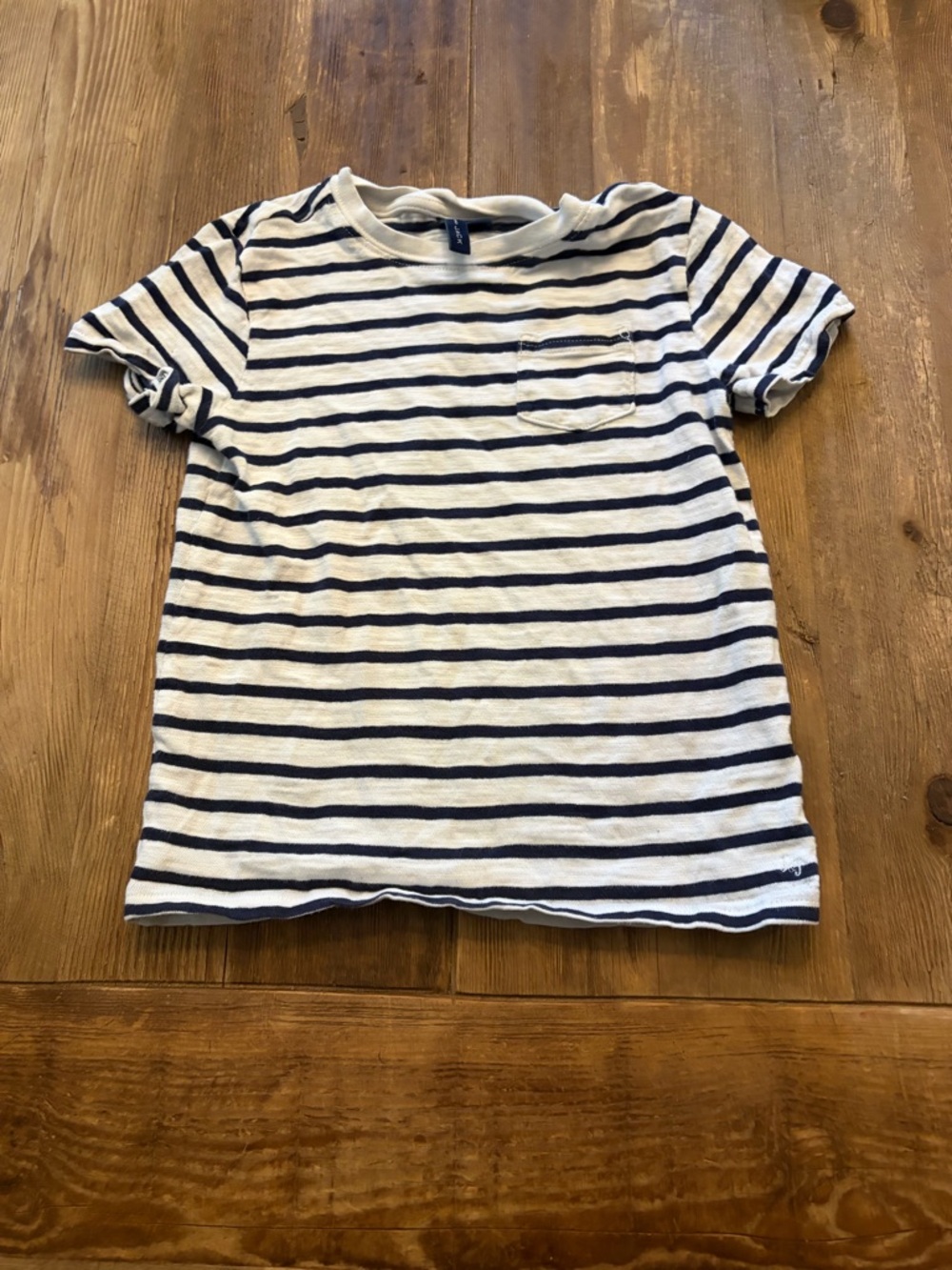 Janie and Jack Boys Striped Pocket Tee Size 5 Navy White Slub Cotton